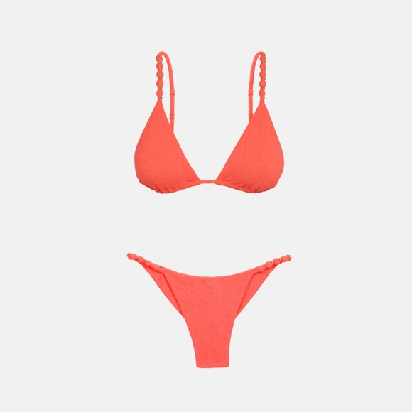 VIX Swimwear Triangle Gold Beaded Bikini Set in Coral | Summer Swim - Picture 2 of 13